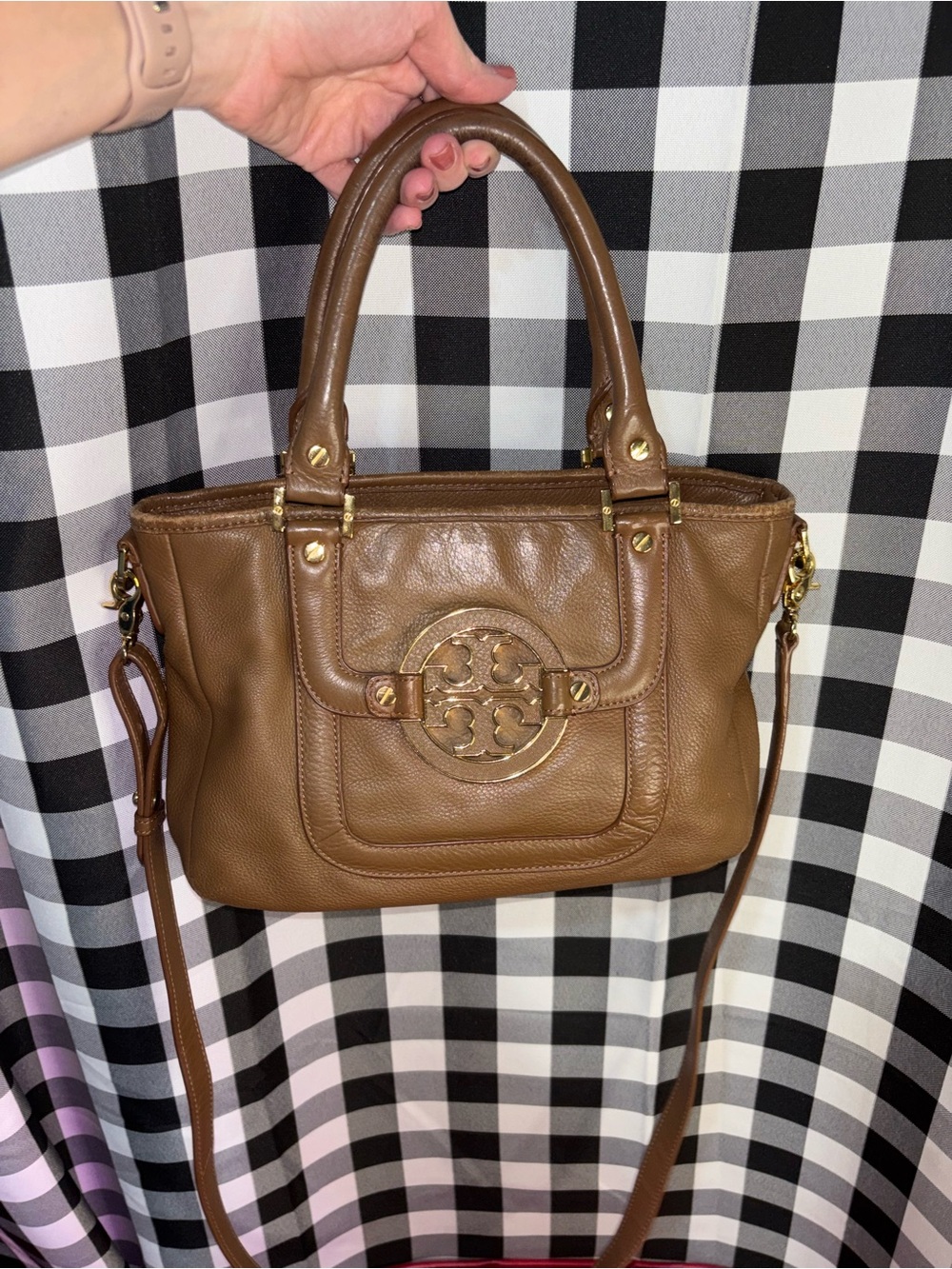 Tory Burch Amanda Brown Pebbled Leather Mini Satchel